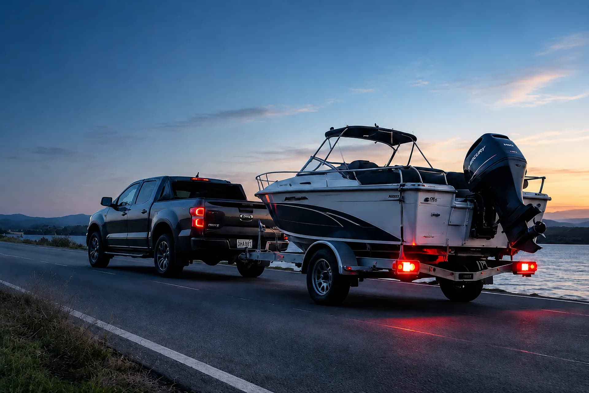 Truck towing a boat, tracked by AssetGuard GPS